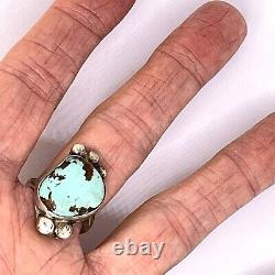 Navajo Turquoise Ring Sz 6.5 Sterling Silver VTG 8g 1960 Signed Droplet Handmade