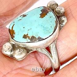 Navajo Turquoise Ring Sz 6.5 Sterling Silver VTG 8g 1960 Signed Droplet Handmade