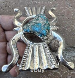 Navajo Turquoise Sterling Silver Belt Buckle Sand Cast Native American Vintage