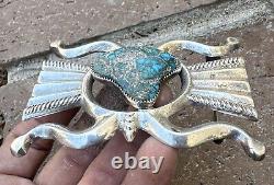 Navajo Turquoise Sterling Silver Belt Buckle Sand Cast Native American Vintage