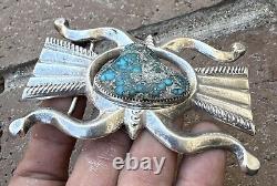 Navajo Turquoise Sterling Silver Belt Buckle Sand Cast Native American Vintage