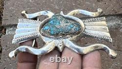 Navajo Turquoise Sterling Silver Belt Buckle Sand Cast Native American Vintage