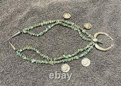 Navajo Turquoise Sterling Silver Squash Blossom Necklace Vintage Indian Jewelry