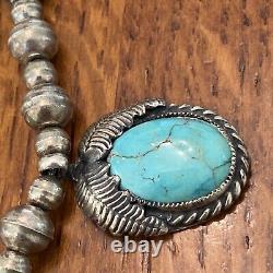 Navajo Vintage Bench Bead Sterling Silver Turquoise Blossom Station Necklace