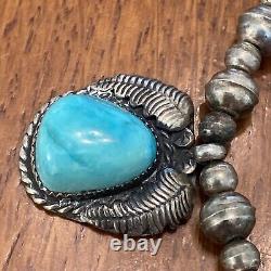 Navajo Vintage Bench Bead Sterling Silver Turquoise Blossom Station Necklace