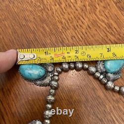 Navajo Vintage Bench Bead Sterling Silver Turquoise Blossom Station Necklace