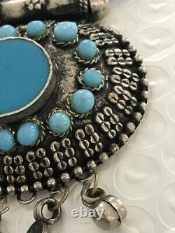 Navajo Vintage Handmade Sterling Silver Turquoise 10 strands+cluster Pendant