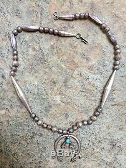 Navajo Vintage Sandcast Sterling Rainbow Yei Naja & Pearls Necklace 18 25 Grams