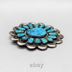 Navajo Vintage Sterling Silver & Natural Turquoise Flower Pin