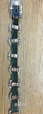 Navajo Vintage Sterling Silver Turquoise Black Leather Concho Belt & Buckle 40