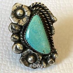 Navajo Vintage Sterling Silver Turquoise Statement Ring 18g Size 7