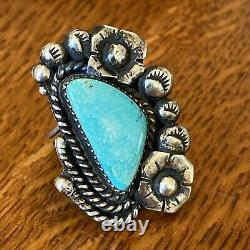 Navajo Vintage Sterling Silver Turquoise Statement Ring 18g Size 7