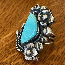 Navajo Vintage Sterling Silver Turquoise Statement Ring 18g Size 7