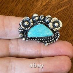 Navajo Vintage Sterling Silver Turquoise Statement Ring 18g Size 7