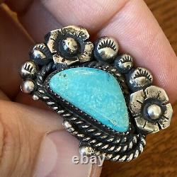 Navajo Vintage Sterling Silver Turquoise Statement Ring 18g Size 7