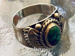 Navajo Vintage Turquoise Sterling Silver Ring, size 11, marked'CM