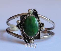 Navajo Willie Shaw Sterling Silver Green Turquoise 7in Cuff Bracelet Vintage