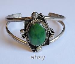 Navajo Willie Shaw Sterling Silver Green Turquoise 7in Cuff Bracelet Vintage