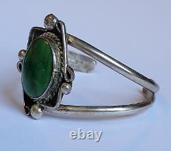 Navajo Willie Shaw Sterling Silver Green Turquoise 7in Cuff Bracelet Vintage