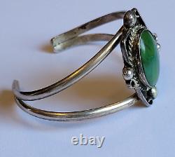 Navajo Willie Shaw Sterling Silver Green Turquoise 7in Cuff Bracelet Vintage