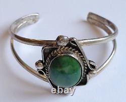 Navajo Willie Shaw Sterling Silver Green Turquoise 7in Cuff Bracelet Vintage