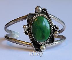 Navajo Willie Shaw Sterling Silver Green Turquoise 7in Cuff Bracelet Vintage