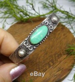 Navajo sterling green turquoise cuff bracelet Fred Harvey era vintage