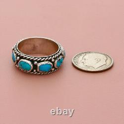 Navajo sterling silver vintage braided turquoise band ring size 7