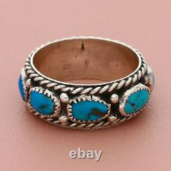 Navajo sterling silver vintage braided turquoise band ring size 7