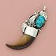 Navajo sterling silver vintage harry martinez turquoise faux claw pendant