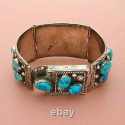 Navajo sterling silver vintage kingman turquoise watch bracelet size 7.5in
