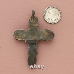 Navajo sterling silver vintage large green turquoise cross pendant