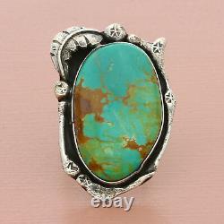 Navajo sterling silver vintage large turquoise feather stars ring size 6.75