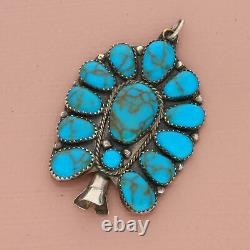 Navajo sterling silver vintage turquoise squash blossom pendant