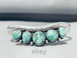 Noteworthy Vintage Navajo 5 Carico Lake Turquoise Sterling Silver Bracelet