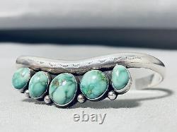 Noteworthy Vintage Navajo 5 Carico Lake Turquoise Sterling Silver Bracelet