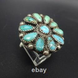 OLD PAWN Vintage NAVAJO Sterling Silver NATURAL TURQUOISE Cluster RING size 7.75
