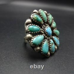 OLD PAWN Vintage NAVAJO Sterling Silver NATURAL TURQUOISE Cluster RING size 7.75