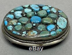 OLD Vintage Native American Navajo Sterling Silver Turquoise Cluster Belt Buckle