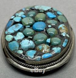 OLD Vintage Native American Navajo Sterling Silver Turquoise Cluster Belt Buckle