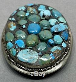 OLD Vintage Native American Navajo Sterling Silver Turquoise Cluster Belt Buckle