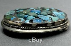 OLD Vintage Native American Navajo Sterling Silver Turquoise Cluster Belt Buckle