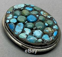 OLD Vintage Native American Navajo Sterling Silver Turquoise Cluster Belt Buckle