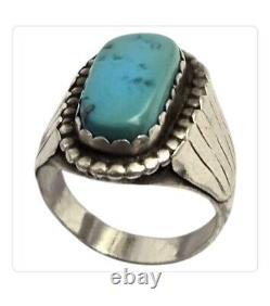 ONE OF A KIND VINTAGE NAVAJO Morenci TURQUOISE STERLING SILVER RINGsz10