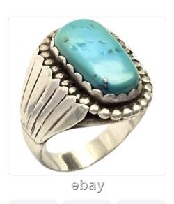 ONE OF A KIND VINTAGE NAVAJO Morenci TURQUOISE STERLING SILVER RINGsz10