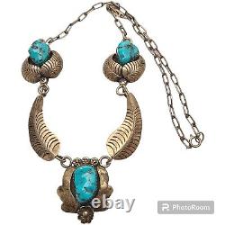 ONE OF THE MOST Hopi VINTAGE NAVAJO TURQUOISE STERLING SILVER NECKLACE