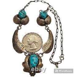 ONE OF THE MOST Hopi VINTAGE NAVAJO TURQUOISE STERLING SILVER NECKLACE