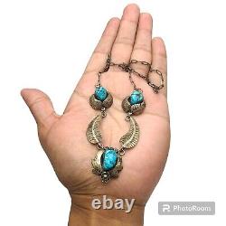 ONE OF THE MOST Hopi VINTAGE NAVAJO TURQUOISE STERLING SILVER NECKLACE