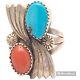 OUTSTANDING VINTAGE NAVAJO MORENCI TURQUOISE CORAL STERLING SILVER RINGsz8