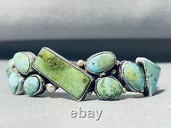 Oblique Green Turquoise Vintage Navajo Sterling Silver Bracelet